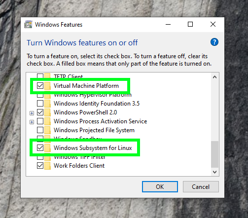 Enable WSL and Virtual Machine Platform